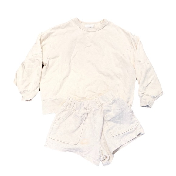 aerie Tops - Aerie Matching Lounge Set Oversized Sweatshirt Fleece Shorts Beige 2 Piece S